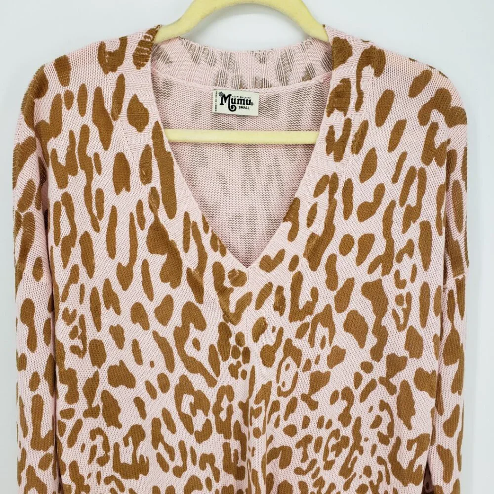Show Me Your Mumu Leopard Print Cliffside Sweater S Relaxed Fit Tunic Pink Brown